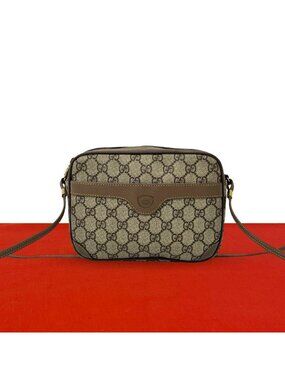 Gucci Vintage GG Pattern Logo Leather Shoulder Bag Pochette Brown